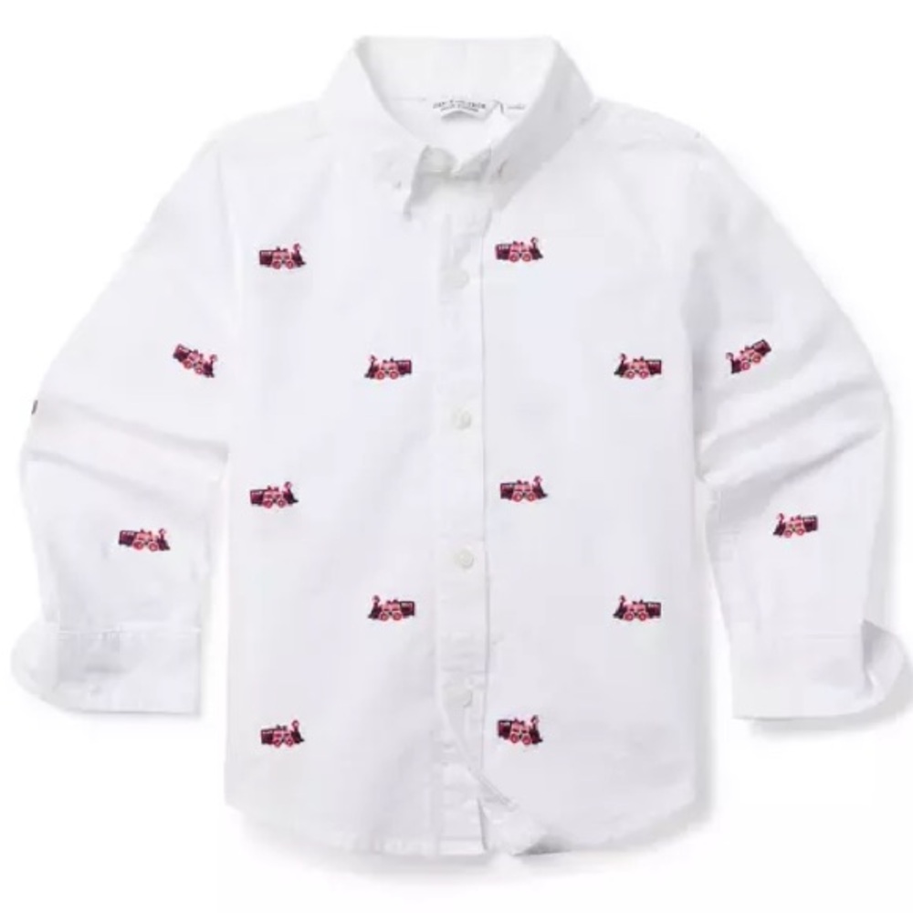 Janie and Jack. Embroidered Christmas Shirt. Trains. Size 3
